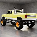 Yellow And White Custom Truck With Large Off Road Tires Orange Rims In Gray Studio
