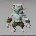 Cartoon Shirtless Blue Creature Character With Yellow Eyes Pointed Ears And Brown Shorts