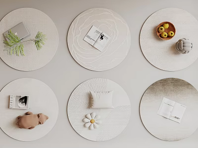 Round Rugs Featuring Decorative Items Plants Magazines Fruits And Ornaments For Modern Home Decor 3d model