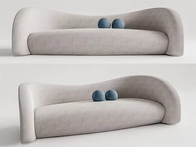 Modern Light Gray Multi Person Sofa With Two Blue Spherical Cushions 3d model