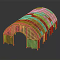 Wooden Arched Pergola Structure With Lattice Design And Support Columns 3d model