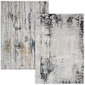 Square Rug with Gray White Base and Black Gold Blue Abstract Brushstroke Patterns Modern Design 3d model