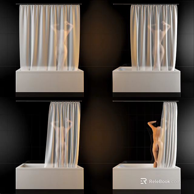 Elegant Bathroom Accessories With Shower Curtain And Bathtub Design Elements 3d model 