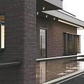 Modern Single Family Villa Exterior With Large Glass Windows And Wooden Siding