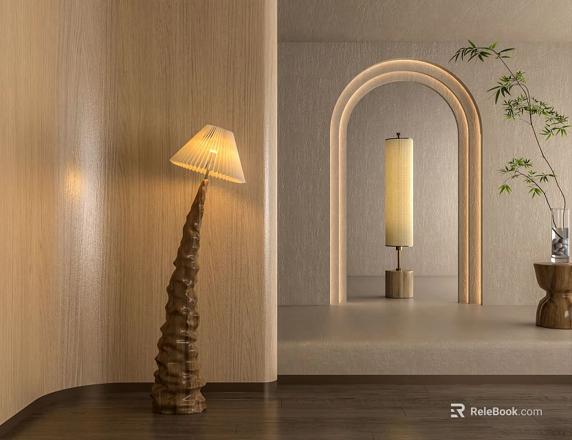 Unique Spiral Floor Lamp In Modern Interior Space 3d model