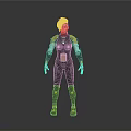 Futuristic Female Character In Advanced Gray And Yellow Armor With Technological Details