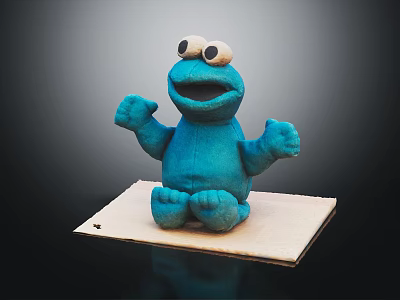 Blue Cookie Monster Plush Doll With Big Eyes Open Arms Sitting On White Mat 3d model
