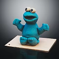 Blue Cookie Monster Plush Doll With Big Eyes Open Arms Sitting On White Mat