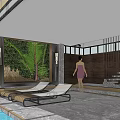 Modern Swimming Pool Interior With Loungers Green Plant Wall And Stairs