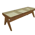 Modern Minimalist Wooden Long Stool With Woven Seat And Triangular Legs