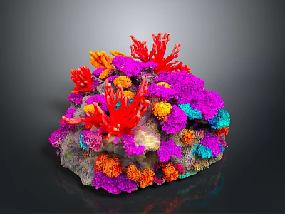 Vibrant Coral Shaped Flowers with Red Orange Purple Blue Hues on Dark Background 3d model