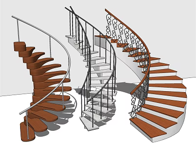 Various Spiral Staircase Designs Featuring Wooden Steps Metal Railings And Ornate Details 3d model