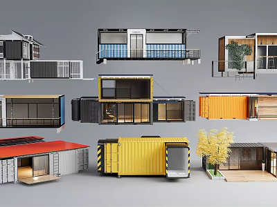 Various Container Building Styles With Modern Design Balconies And Colorful Exteriors 3d model