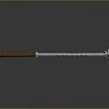 Ancient Weapon With Wooden Handle And Silver Spiral Metal Pickaxe Head