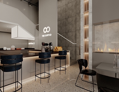 Modern coffee shop coffee table and chair milk tea shop coffee shop booth area coffee console cashier front desk 3d model