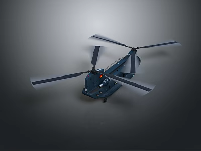 Detailed Dark Blue Helicopter with Rotating Rotors and Streamlined Fuselage in 3D Rendering 3d model