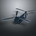 Detailed Dark Blue Helicopter with Rotating Rotors and Streamlined Fuselage in 3D Rendering