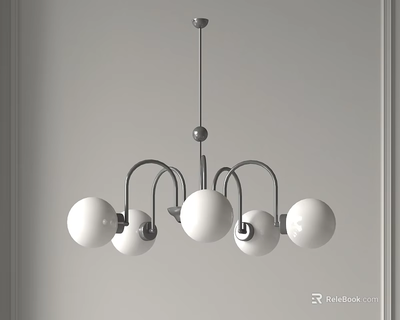 Modern Minimalist Spherical Pendant Chandelier With White Globe Shades And Curved Metal Arms 3d model 