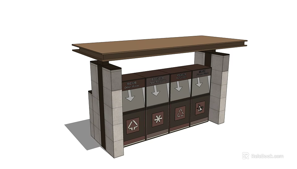 Public Waste Sorting Recycling Facility Featuring Multiple Bins Brick Structure And Top Platform 3d model 