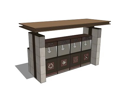 Public Waste Sorting Recycling Facility Featuring Multiple Bins Brick Structure And Top Platform 3d model