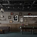 Billiard Room Interior With Vintage Decor Industrial Pipes And Leather Sofas