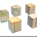Colorful Wooden Cube Shaped Stools With Various Textured Finishes And Gradient Colors