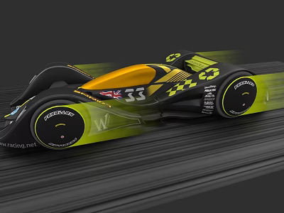 Black Yellow Race Car with Number 33 Pirelli Tires and High Speed Aerodynamic Design 3d model