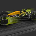 Black Yellow Race Car with Number 33 Pirelli Tires and High Speed Aerodynamic Design
