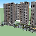 Vibrant Commercial Street With Tall Buildings Shops Umbrellas And Pedestrians In Plaza