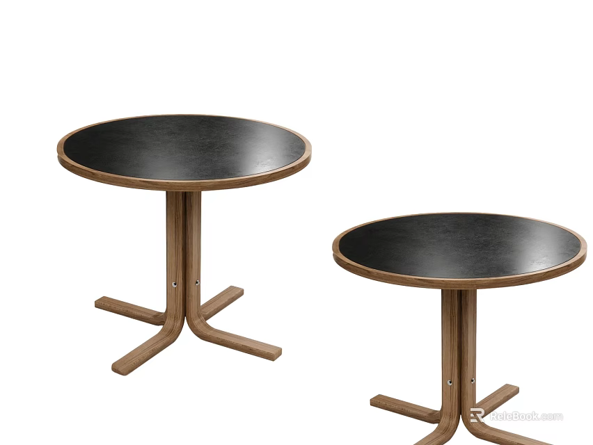 Modern Round Dining Tables With Black Tops And Wooden Legs Design 3d model 
