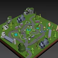 Game Character Exploring 3D Cartoon Scene With Roads Trees And Vehicles