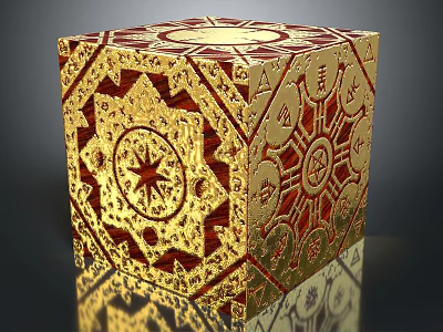 Decorative Gold Red Cube With Intricate Patterns And Symbols For Home Decor 3d model