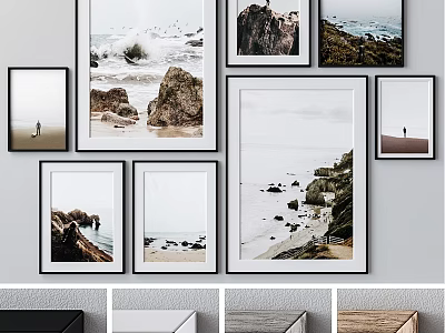 Abstract Seaside Paintings Featuring Wave Rock Beach Figures In Multiple Framed Wall Decor 3d model