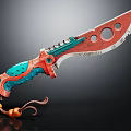 Artistic Decorative Knife With Red Blade Green Textured Handle Circular Holes And Orange Rope Tassel