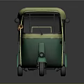 Three Wheeled Green Yellow Motorcycle with Yellow Canopy Open Door and Brown Seats