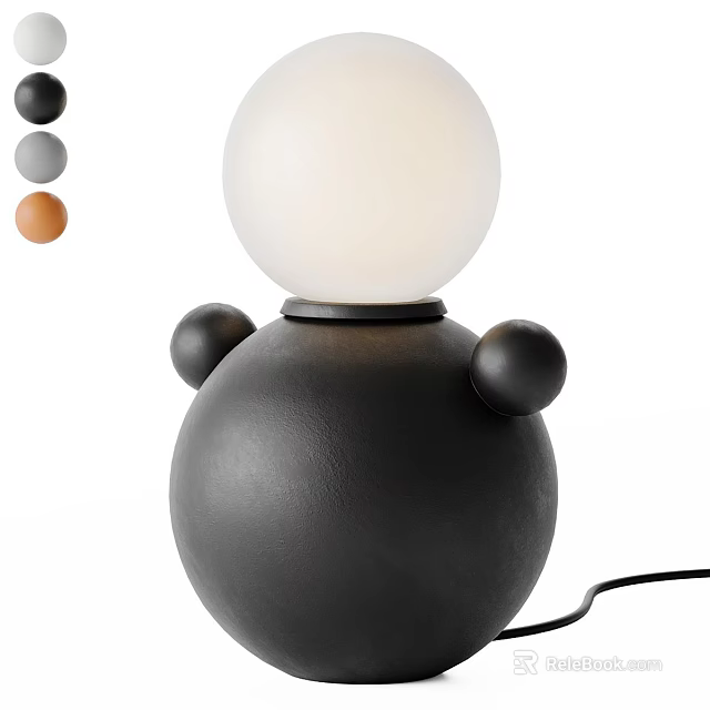 Modern Black Table Lamp with White Globe Shade and Decorative Balls in Black Grey Orange 3d model 