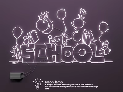 Neon Lamp Set For School Theme Decor With Cartoon Characters And Balloons 3d model