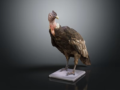 Vulture Flying Animal Taxidermy Specimen On White Base With Dark Background And Feathers 3d model