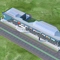 Modern Commercial Building Design With Flat Roof Roadside Storefronts And Green Area