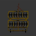 Yellow Frame Agricultural Machinery With Multiple Black Wheels And Metal Structure
