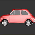 Red Vintage Car with Black Roof and White Wheels Featuring Round Design