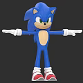 Blue Hedgehog Character With Green Eyes White Gloves Red White Shoes And Outstretched Arms