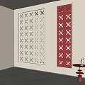Wall Mounted Decorative Room Dividers With Red And Light Colored Cross Patterns 3d model