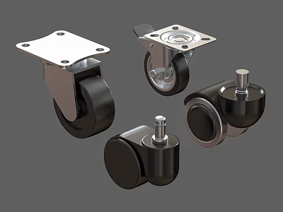 Industrial Swivel Casters With Black Wheels And Metal Mounting Plates 3d model