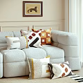 Multiple Decorative Pillows With Various Patterns And Colors On Light Gray Sofa 3d model