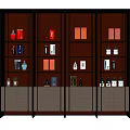 Modern Wine Cabinet With Multiple Open Compartments Displaying Various Bottles And Storage Boxes 3d model