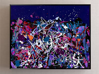Vibrant Abstract Painting Featuring Dark Blue Background Colorful Splatters And Dynamic Brush Strokes 3d model