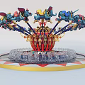 Colorful Carousel Amusement Ride With Elephant Seats And Ornate Base
