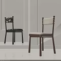 Modern Wooden Chairs With Ball Shaped Back Details And Fabric Seats