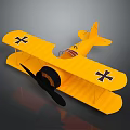 Yellow Biplane Model With Black Crosses On Wings And Propeller
